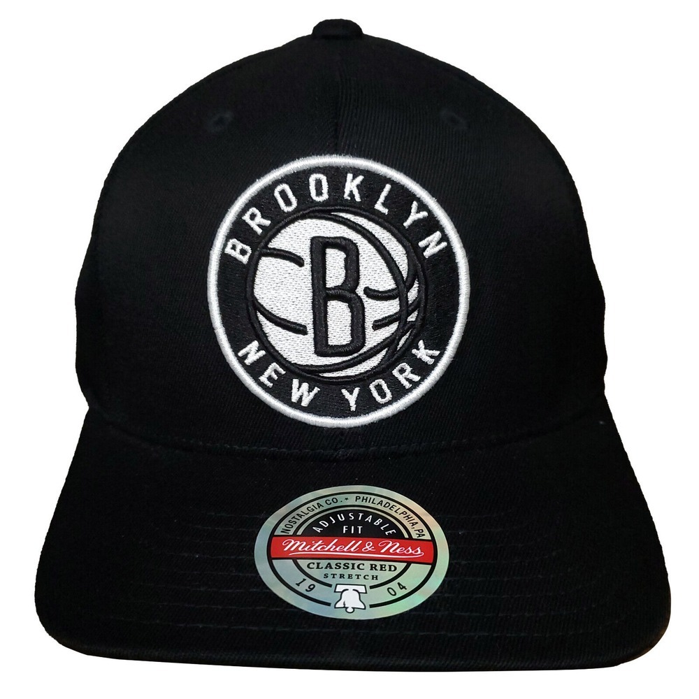 Brooklyn Nets Mitchell & Ness NBA Redline Snapback Hat Cap 3D Logo Black NWT‎